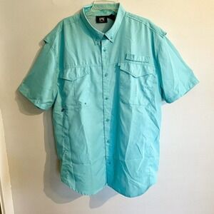 Stillwater Supply Co XL Vented Fishing Shirt Teal Blue Button Front Short Sleeve